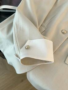 GlowEve CURVE Plus Size Women's Popular Solid Color Lapel Long Sleeve Commuter Blazer Jacket, Elegant Metal Button Design Versatile Ladies Autumn/Winter Coat Fall - Apricot - View 4