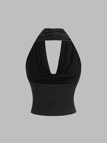 SHEIN Girlism Áo ba lỗ cổ xếp ly trơn màu cho bé gái tuổi teen, đen/trắng/đỏ, đa năng và thời trang - Nhiều màu - Xem 10