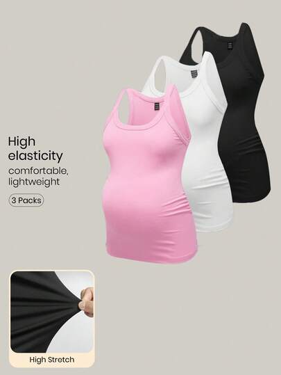 Modmama Summer City Casual Maternity Tank Top With Wide Round Neckline, Slim Fit, Multiple Colors Available