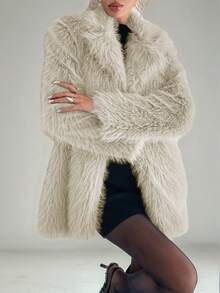 Arave Abrigo largo de piel casual y versátil para mujer, color gris, para otoño/invierno - Albaricoque - Ver 3