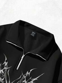 Attitoon 女士印花宽松半拉链高领轻薄套头卫衣，秋冬款 - 黑色 - 查看 6