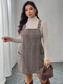 SHEIN LUNE Váy yếm cỡ lớn dệt jacquard họa tiết đồng xu cổ điển - màu nâu - Xem 7
