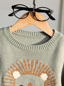 SHEIN 可爱狮子图案长袖圆领针织衫，柔软舒适，适合日常休闲穿着，室内、室外、日常、运动、玩耍、聚会、拍照、度假、秋冬季节穿着，男女宝宝皆宜。