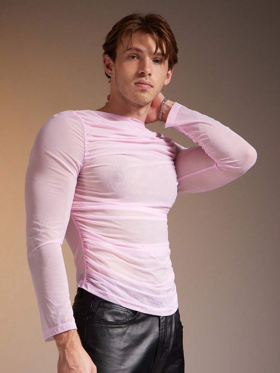 FeverCity Men's Sexy Transparent Soft Long Sleeve T-Shirt - Pink - View 1