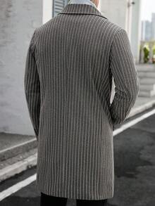 Manfinity Homme 男士纯色翻领单排扣休闲大衣，秋冬男士外套，男士长款灰色外套，男士灰色大衣，男士灰色开衫 - 深灰色 - 查看 2