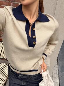 DAZY Women's Pullover Contrast Color Sweater