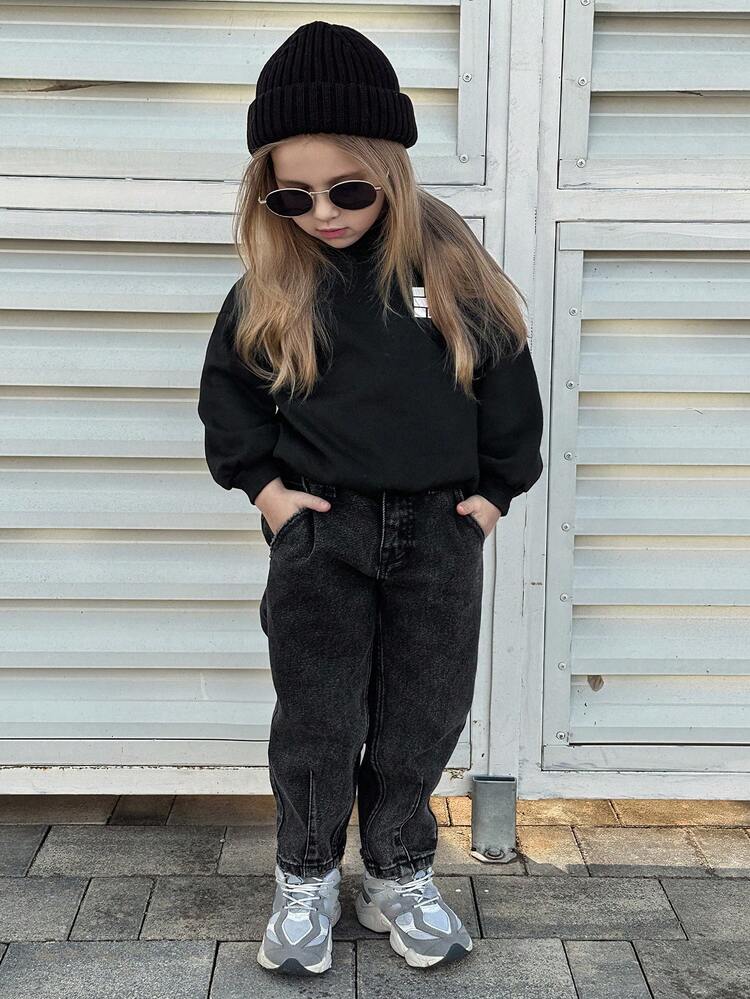 Young Girl Hooded Letter Knit Fleece Printed Sweatshirt, Fall Clothes, Winter