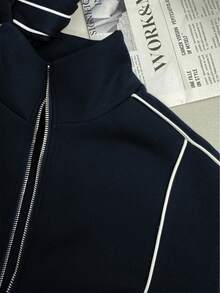 Resyla 女士休闲拉链领度假连帽衫套装 - 藏蓝色 - 查看 5