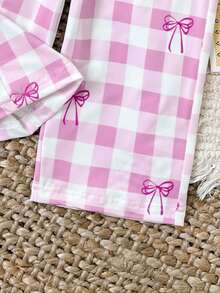 SHEIN 2pcs Baby Girl Infant Toddler Newborn 0-3 Years Old Spring/Summer Casual Daily Versatile Bow Knit Long Sleeve Top + Pants Set, Baby Spring/Summer Outfit - Purple - View 5