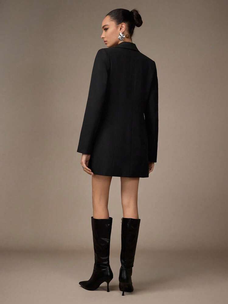 Modelyn Vestido y chaqueta de traje negro ajustado y delgado con botón de diamante versátil para uso diario y de oficina - Negro - Añade 2