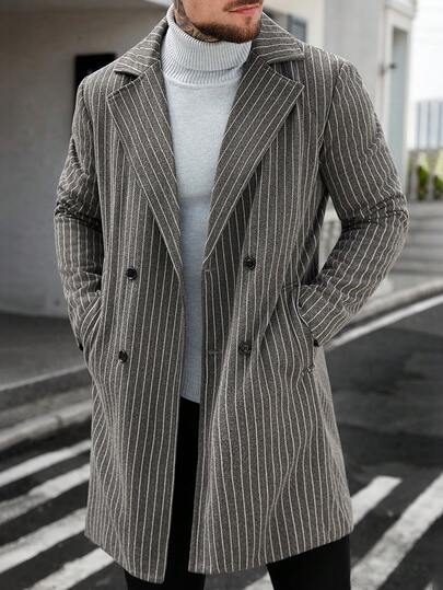 Manfinity Homme Abrigo casual de solapa de un solo pecho de unicolor para hombres, abrigo de hombre de otoño/invierno, abrigo largo de hombre gris, abrigo gris para hombres, sobretodo gris para hombres, cárdigan para hombres