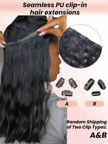 无痕PU夹式接发，真人发，隐形PU贴面，丝滑直发，女士专用，7片装，每套16个夹子 - SNatural - 查看 6