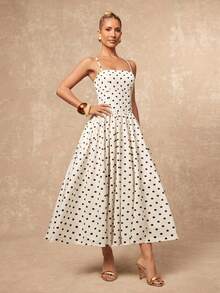 Lumalex Váy xòe chấm bi có túi dành cho nữ - trắng - Xem 5