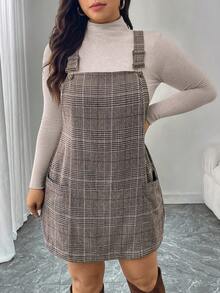 SHEIN LUNE Váy yếm cỡ lớn dệt jacquard họa tiết đồng xu cổ điển - màu nâu - Xem 3