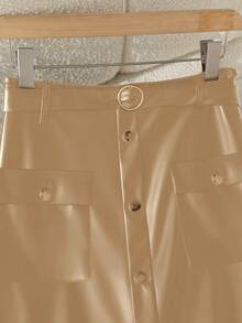 GlowEve Women's Fashionable Versatile Commuter Solid Color Front Button Skirt - Khaki - View 8