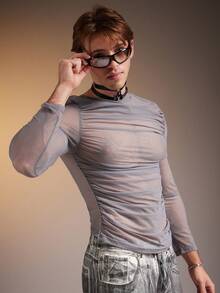 FeverCity Men's Sexy Transparent Soft Long Sleeve T-Shirt - Grey - View 5