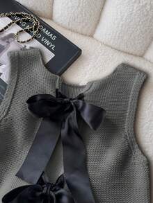 Elamini 秋季休闲露背系带针织背心 - 深灰色 - 查看 4