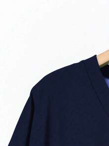 EMERY ROSE 女士V领宽松休闲百搭畅销T恤，夏秋季 - 藏蓝色 - 查看 3