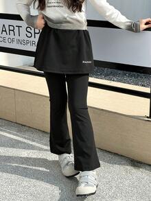 DAZY Tween Girl 字母印花连衣裙和裤子套装，秋装 - 黑色 - 查看 7