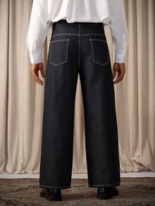 RivetRise Men's Black Casual Loose Fit Pocketed Baggy Wide Leg  Two Tone Jeans For Boyfriend - Dark Wash - View 2
