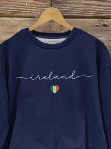 EMERY ROSE 畅销款，简约爱尔兰国旗情书图案女式圆领卫衣，适合日常购物、约会和通勤，秋冬季保暖时尚。 - 彩色 - 查看 3