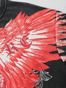 ROMWE MEN Goth 男士复古水洗哥特印花短袖T恤，夏季 - 黑色 - 查看 7