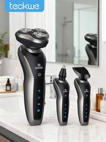 Teckwe Electric Razor For Men, 3 In 1 Electric Shaver Nose Hair Trimmer USBRechargeable Portable Razor 3D Floating Blade Battery Capacity 600mAh - Silver - View 2