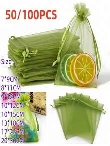 50/100个橄榄绿欧根纱袋 - 多用途包装,适用于礼品、婚礼回礼、派对用品、水果保护和家居收纳 - 綠色 - 查看 20