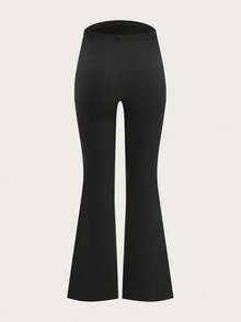 Modmama 2 件孕妇纯色喇叭裤，带可调节腰围和宽腰带紧身裤套装 - 黑色 - 查看 5