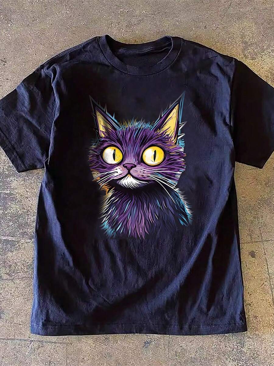 Manfinity Dauomo 时尚百搭圆领T恤，适合外穿，返校季、夏季，男士款，动物系列图案设计 - 藏蓝色 - 查看 1