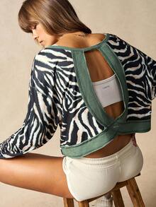 VARSIVA 休闲宽松露脐长袖运动T恤，后背镂空设计 - 彩色 - 查看 7