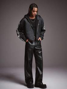 STYNVO Áo hoodie thường ngày tay dài có khóa kéo sọc hai bên dành cho nam, túi trước - màu đen - Xem 3