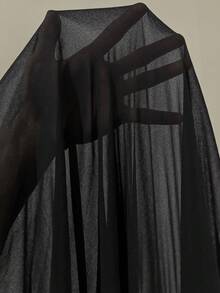 Auralis V-Neck Mesh Ruched Waist A-Line High Slit Sexy Dress, Suitable For Dates, Concerts, Banquets, Parties, Valentine's Day, Balls, Elastic Plus Size Black Elegant Maxi Dress With Long Sleeve Mesh Shawl/Elegant And Dignified Black Mesh Double-Layer Flowy Plus-Size Pleated Dress For Spring And Autumn / - Black - View 8