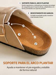 Sandalias planas para mujer, versátiles y perfectas para el día a día; con puntera redonda y hebilla cuadrada, zapatos a juegoel regalo ideal para San Valentín, fáciles de combinar con cualquier look - Caqui - Ver 5