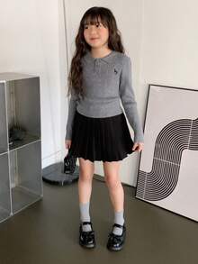 Dazy Kids Tween Girl Embroidered Collar Sweater, Fall Clothing