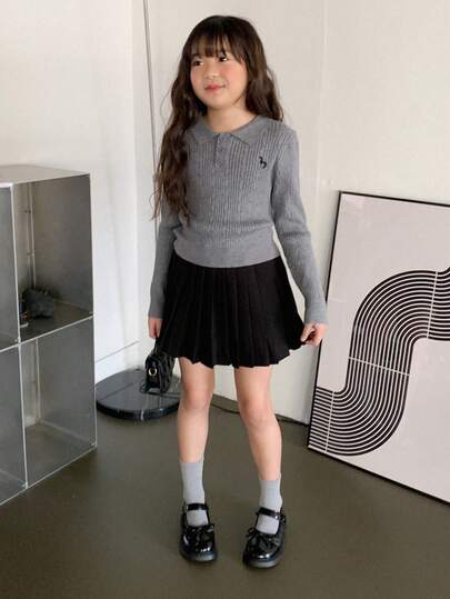 Dazy Kids 女童刺绣领毛衣，秋季服装