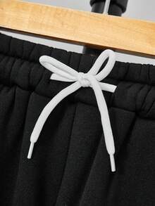 2件套青少年男童休闲渐变圆领套头卫衣套装，字母领设计，渐变时尚，适合秋冬季日常穿着 - 黑色 - 查看 3