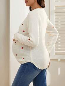 SHEIN Heart Pattern Casual Side Lace-Up Long Sleeve Pullover Maternity Sweater