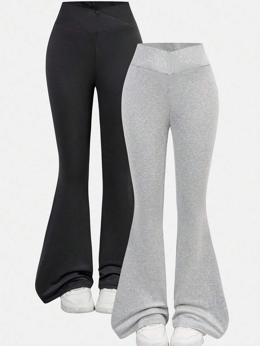 Girlism 纯色休闲少女裤装套装 - 灰色 - 查看 1