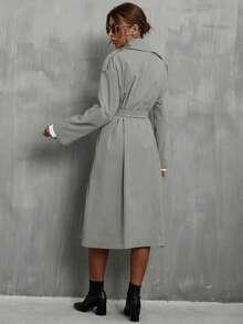 SHEIN Clasi Casual Commuter Solid Color Double-Breasted Trench Coat, Autumn - Green - View 2