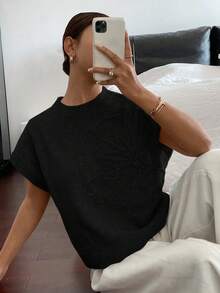 Siren Gaze Women's Casual Solid Color Short Sleeve Knit Top,Knitted Sweater Black Summer - Black - View 6