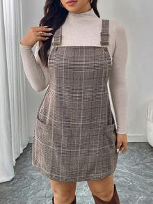 SHEIN LUNE Váy yếm cỡ lớn dệt jacquard họa tiết đồng xu cổ điển - màu nâu - Xem 4