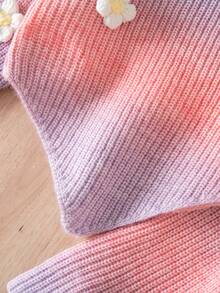 SHEIN Baby Girl, Casual And Cute, Colorful And Flower-Decorated Knitted High-Neck Sweater + Knitted Wide-Leg Pants Two Pieces Set Baby Knitwear Baby Girl Knitted Outfits Rainbow Warm Clothes Baby Girl Baby Girl Sweaters Set Knit Two Piece Toddler Autumn And Winter Two Piece Suit