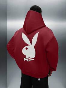 PLAYBOY X SUMWON Sudadera con capucha con bolsillo central y logo de conejo, ajuste regular - Rojo - Ver 3