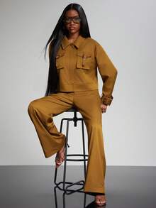 NYA SZN Kiara Pants High Rise Straight Leg Flowy Business Casual Office Streetwear Holiday Winter Carnival Outfits For Women - Yellow - View 1