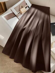 Modelyn 优雅时尚高腰百褶中长裙，百搭又迷人 - 棕色 - 查看 2