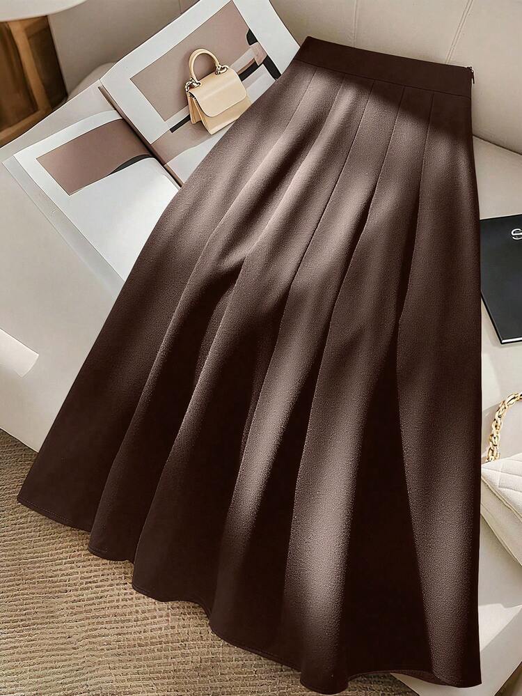 Modelyn Elegant Fashionable High-Waisted Pleated Midi Skirt