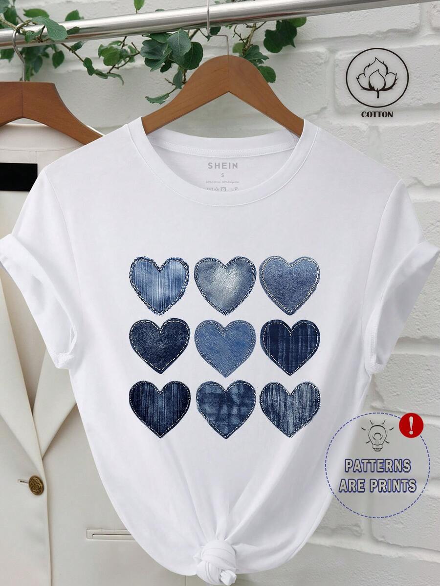 INAWLY Simple Crew Neck Short Sleeve T-Shirt, Fashionable For Summer - White - View 1