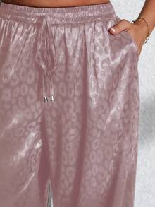 Vionelle Plus Size Casual Commuter Leopard Print Wide Leg Pants Satin Pants Cheetah Pants Silk Pants Leopard Pants - Dusty Pink - View 4