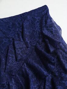 SHEIN PETITE Bohemian Style Ruffled Lace Patchwork Asymmetrical Hem Skirt For Petite Women, Spring/Summer - Navy Blue - View 5